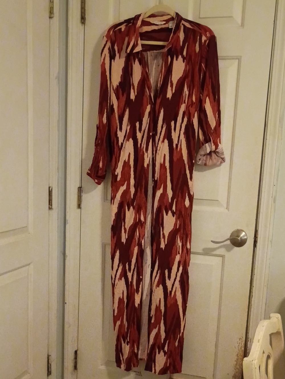 Rust & Cream Printed Maxi Dress with Long Sleeves